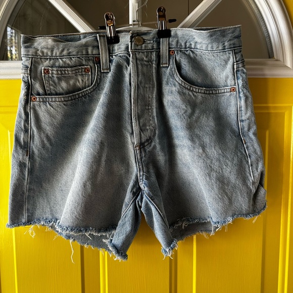Denim Forum Pants - Denim Forum Light Blue High-Waist Cutoff Jean Shorts